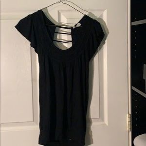 Black banded bottom T-shirt with open back